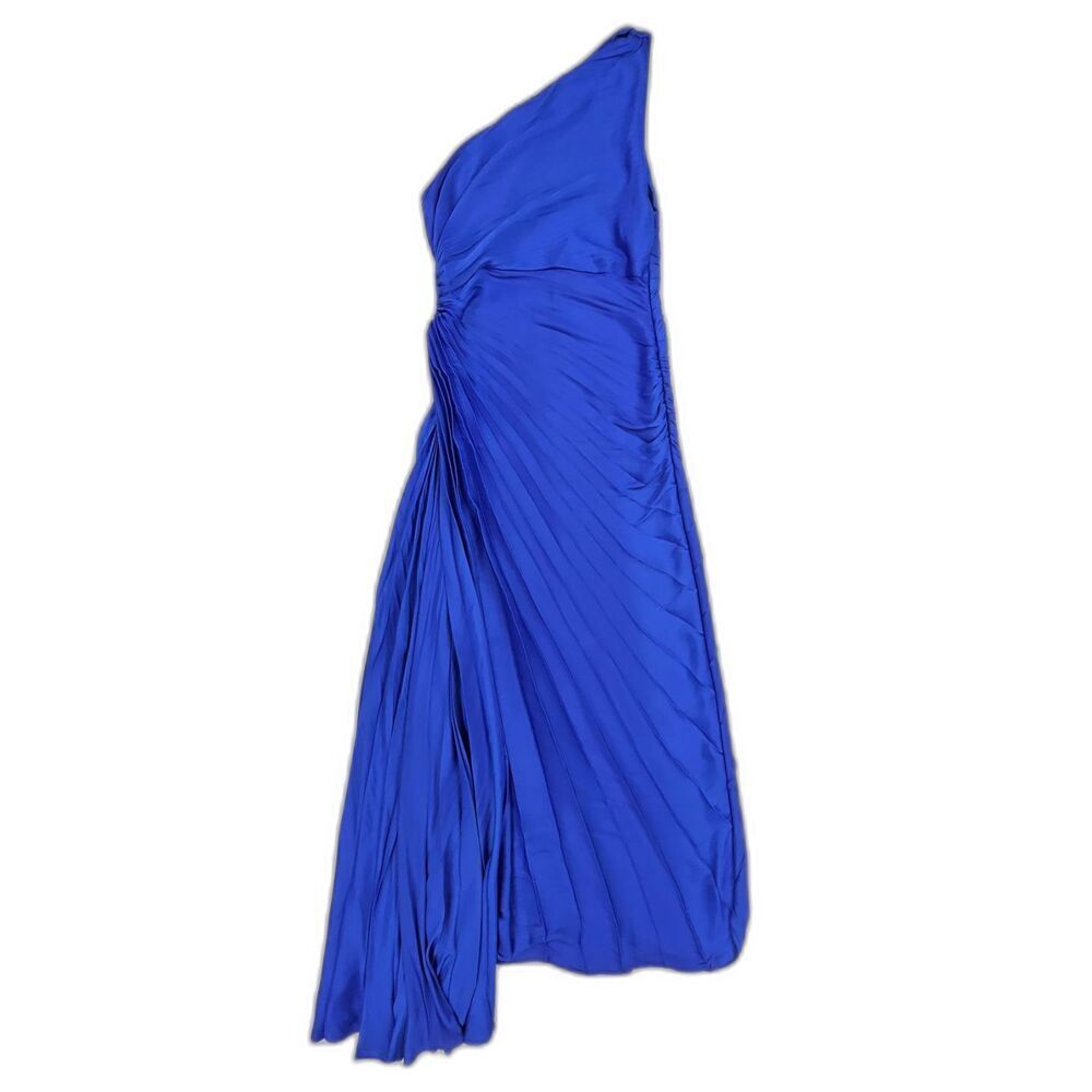 HOUSE OF HARLOW One Shoulder Plisse Pleated Maxi Dress Royal Blue HOCO Luxe Glam